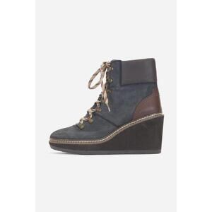See By Chloe Navy And Brown Wedge Suede Boot